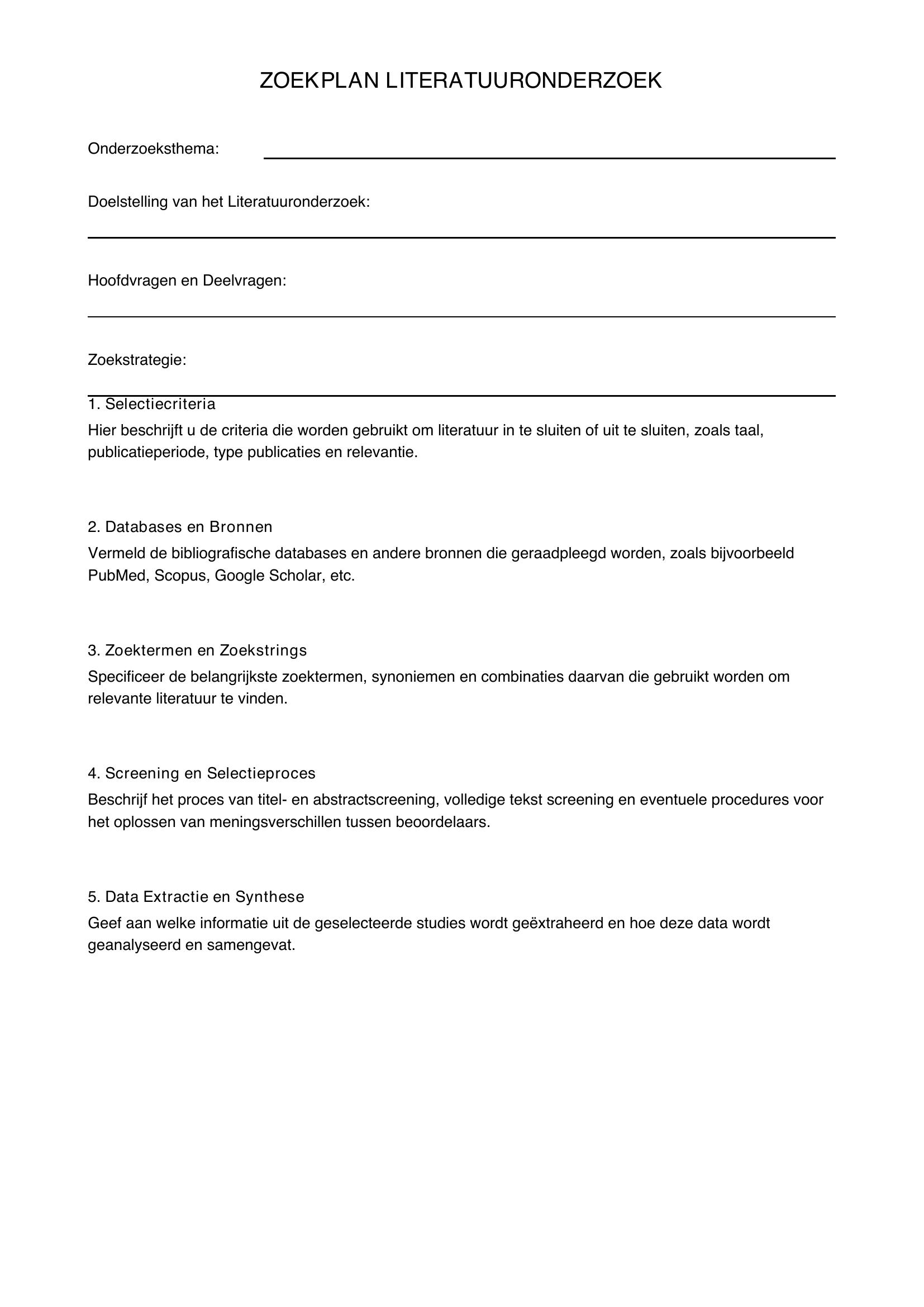 Zoekplan Literatuuronderzoek